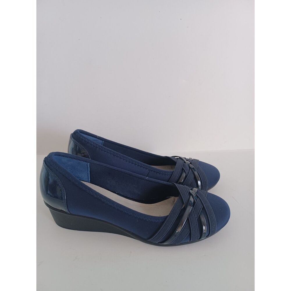 Cliffs White Mountain Bowie Wedge Sz 7 Navy Blue Comfort Shoes